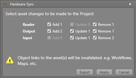 C·CURE hardware sync asset selection popup