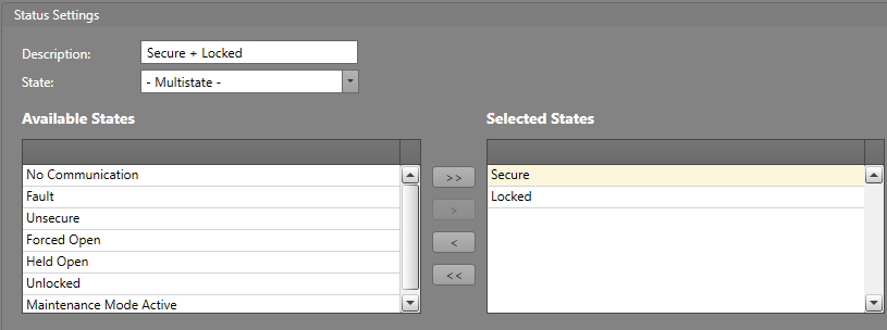 Multistate status with secure and locked states selected